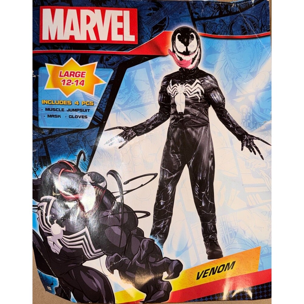 Marvel Venom Costume Child Large 12-14 Padded Jumpsuit Mask Gloves Complete - Picture 9 of 16